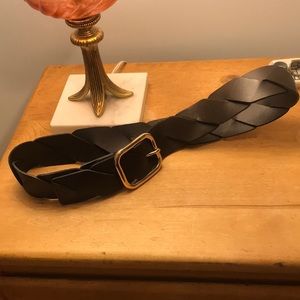 Massimo Dutti Dark Brown Leather Belt Gold Buckle